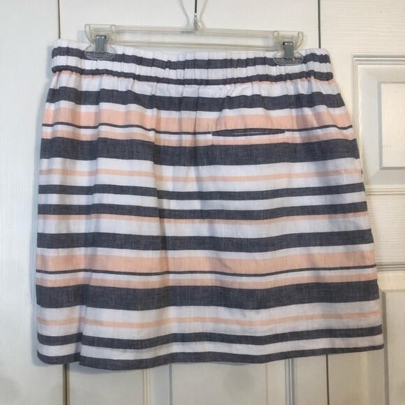 BANANA REPUBLIC Small Linen Striped Peach Blue White Mini Skirt Lined Pull-On - Picture 4 of 7